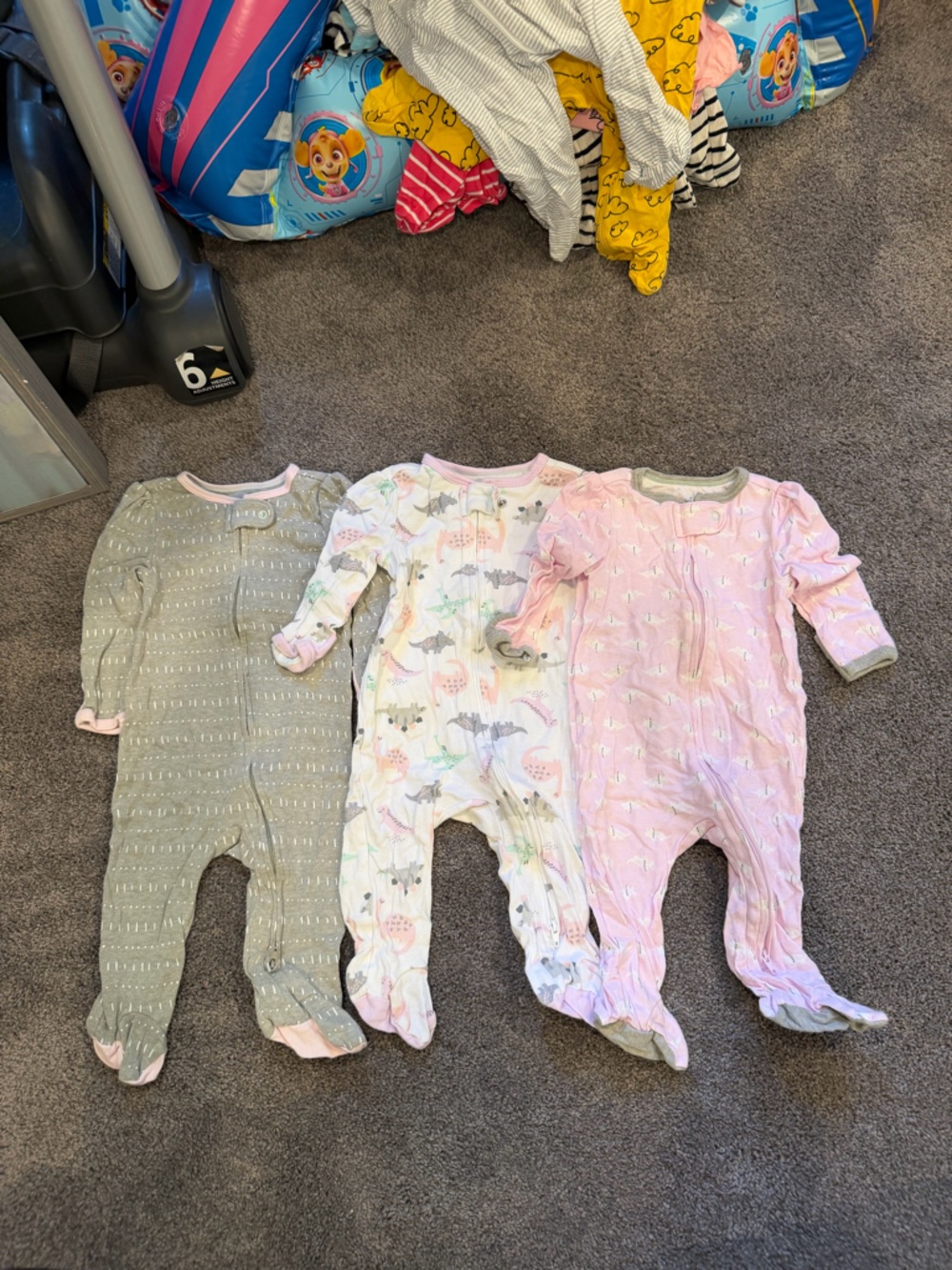 cloud island Baby Zip Footie Sleepers - Pink, Gray, White Printed